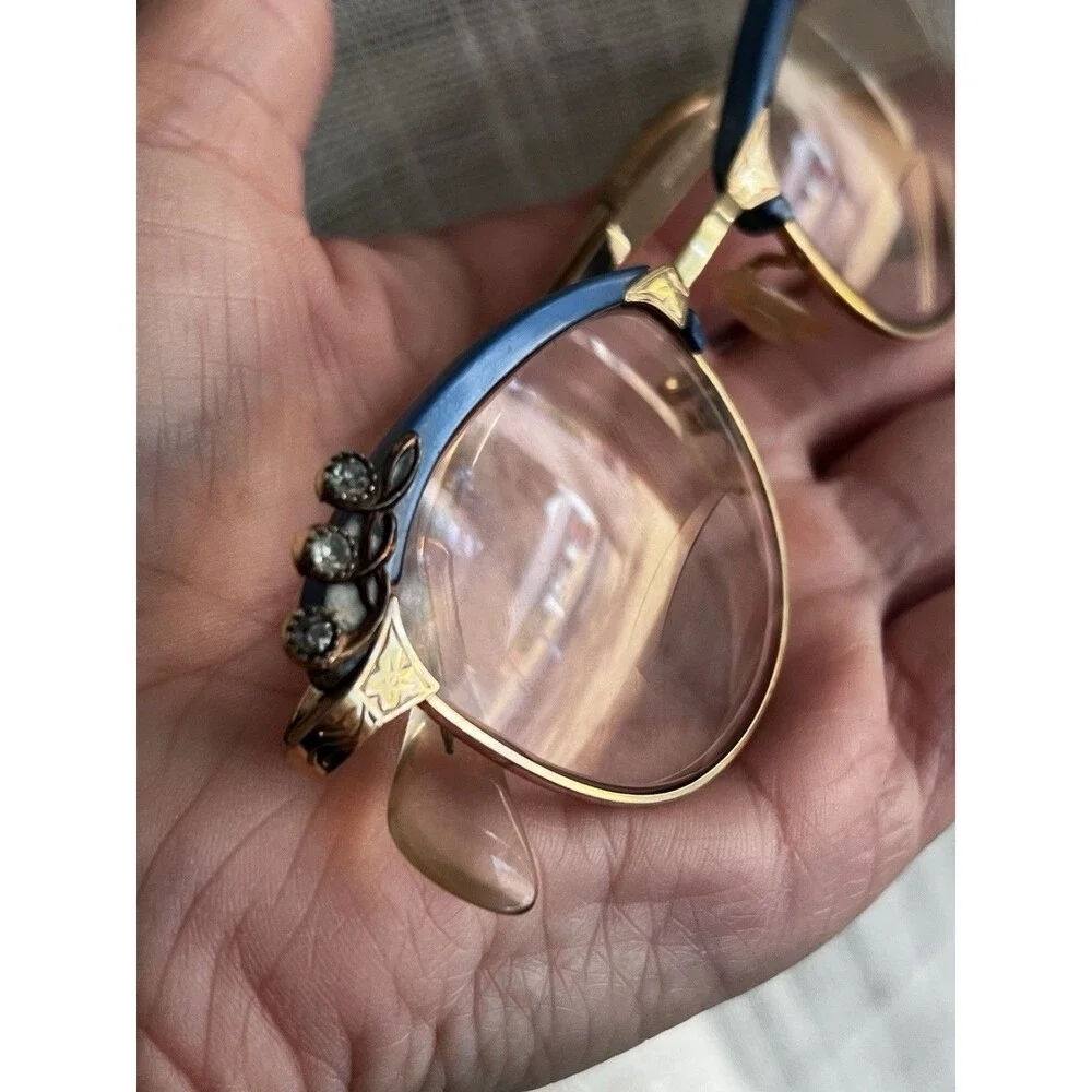 Vintage American Optical 1/10 12KGF Blue Cat Eye Rhinestone Eyeglass Frames
